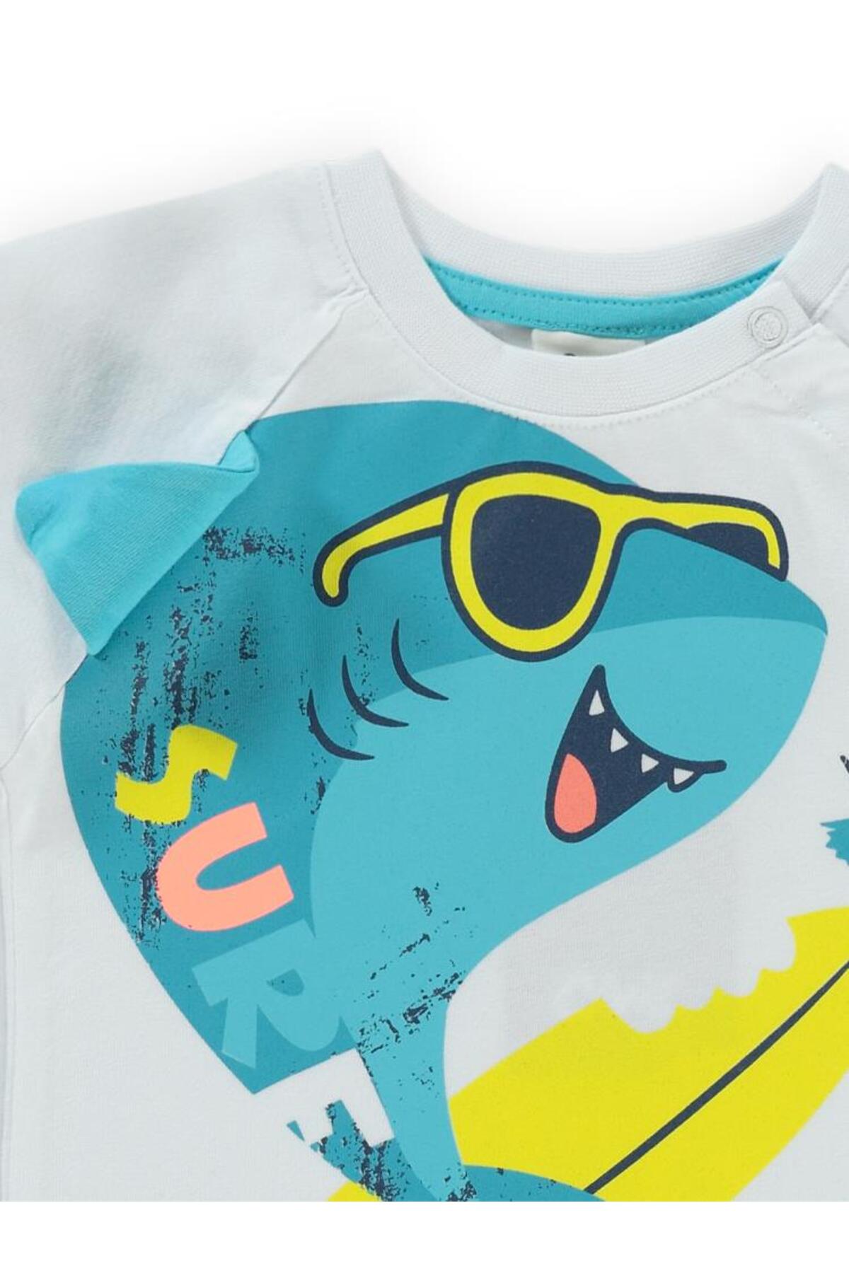 Civil Baby Surf Shark Baskılı 6-18 Ay Takım - Beyaz 12-18 Ay fotoğrafı 2 (önizleme)