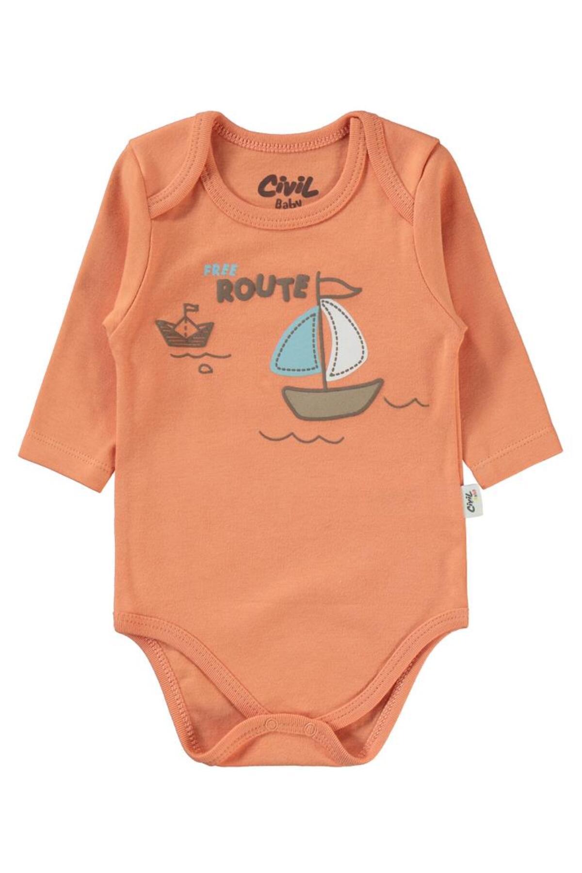 سیویل بیبی ست سه تکه نوزادی پسرانه ۶ تا ۱۸ ماهه نارنجی