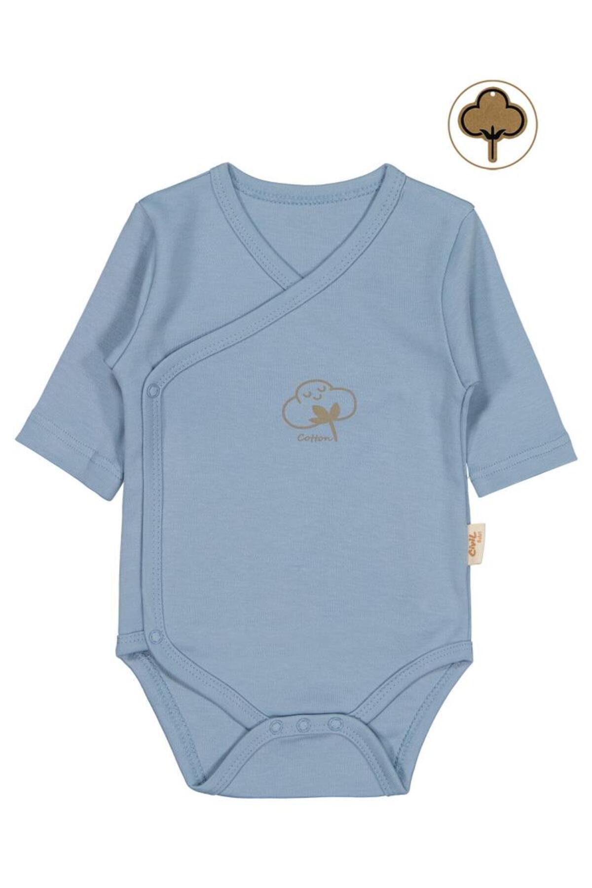 سیویل بیبی بادی اسنپ دار دو دکمه نخی ارگانیک مناسب برای کودک 0-6 ماه - آبی، مناسب برای 3-6 ماه سیویل بیبی بادی اسنپ دار دو دکمه نخی ارگانیک مناسب برای کودک 0-6 ماه - آبی، مناسب برای 3-6 ماه