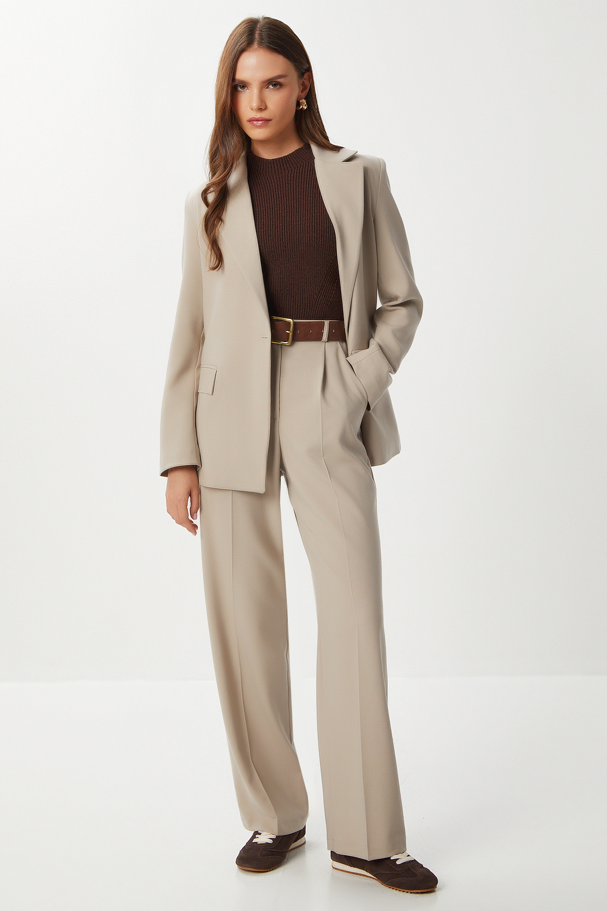 Lovelyİstanbul  Pensli Pileli Poliviskon Pantolon LGP0021 BEJ - Görsel 3