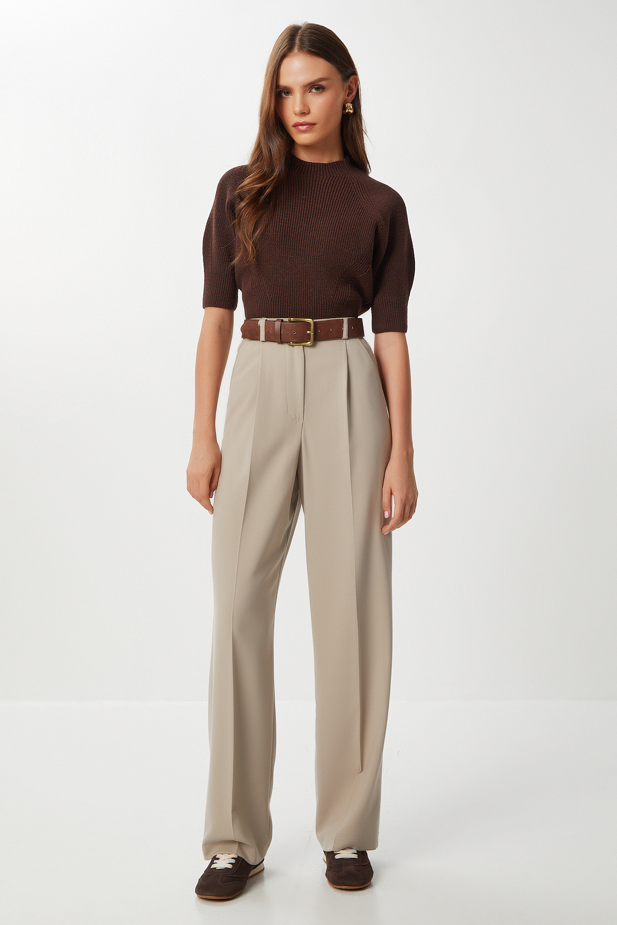 Lovelyİstanbul  Pensli Pileli Poliviskon Pantolon LGP0021 BEJ - Görsel 2