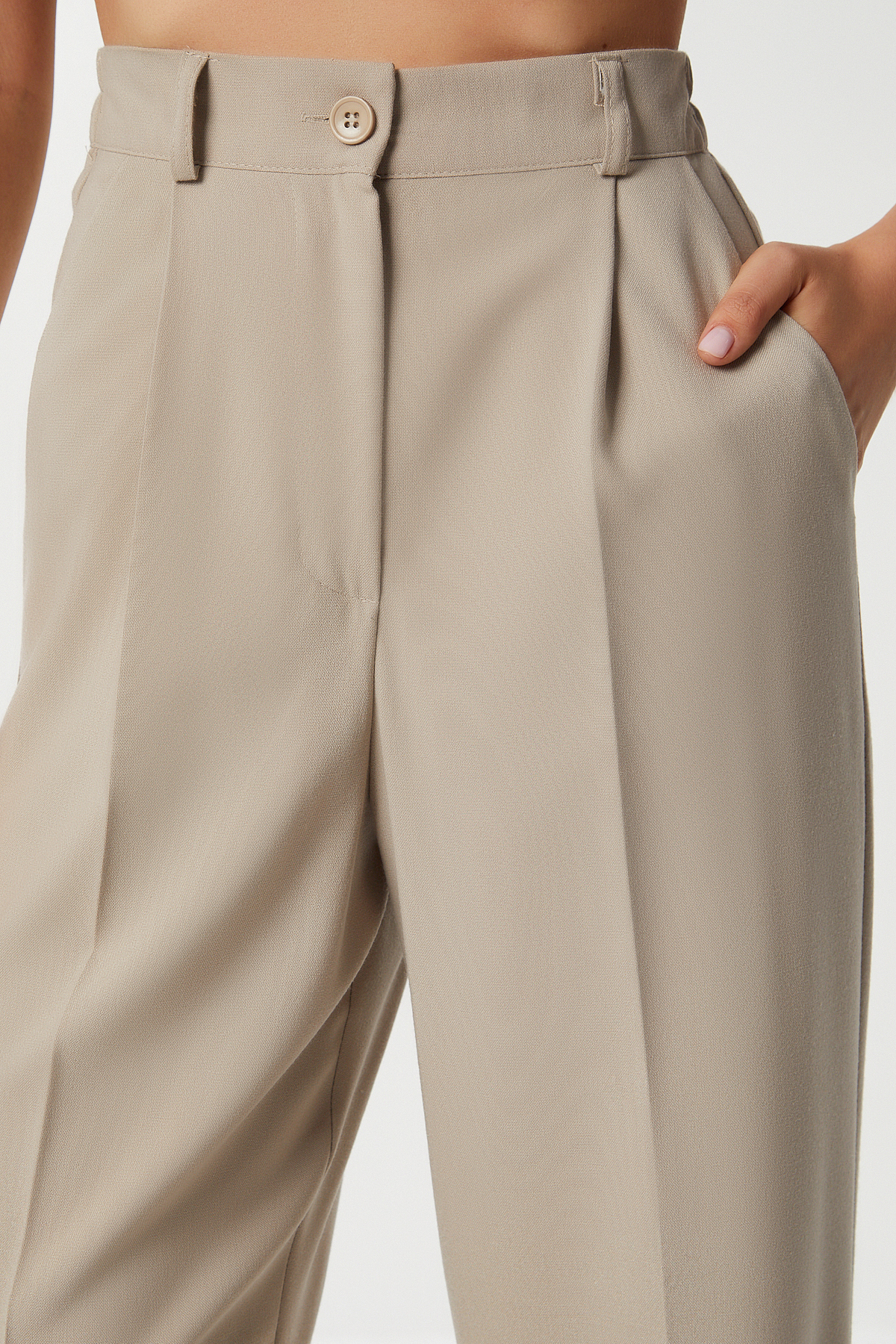 Lovelyİstanbul  Pensli Pileli Poliviskon Pantolon LGP0021 BEJ - Görsel 5