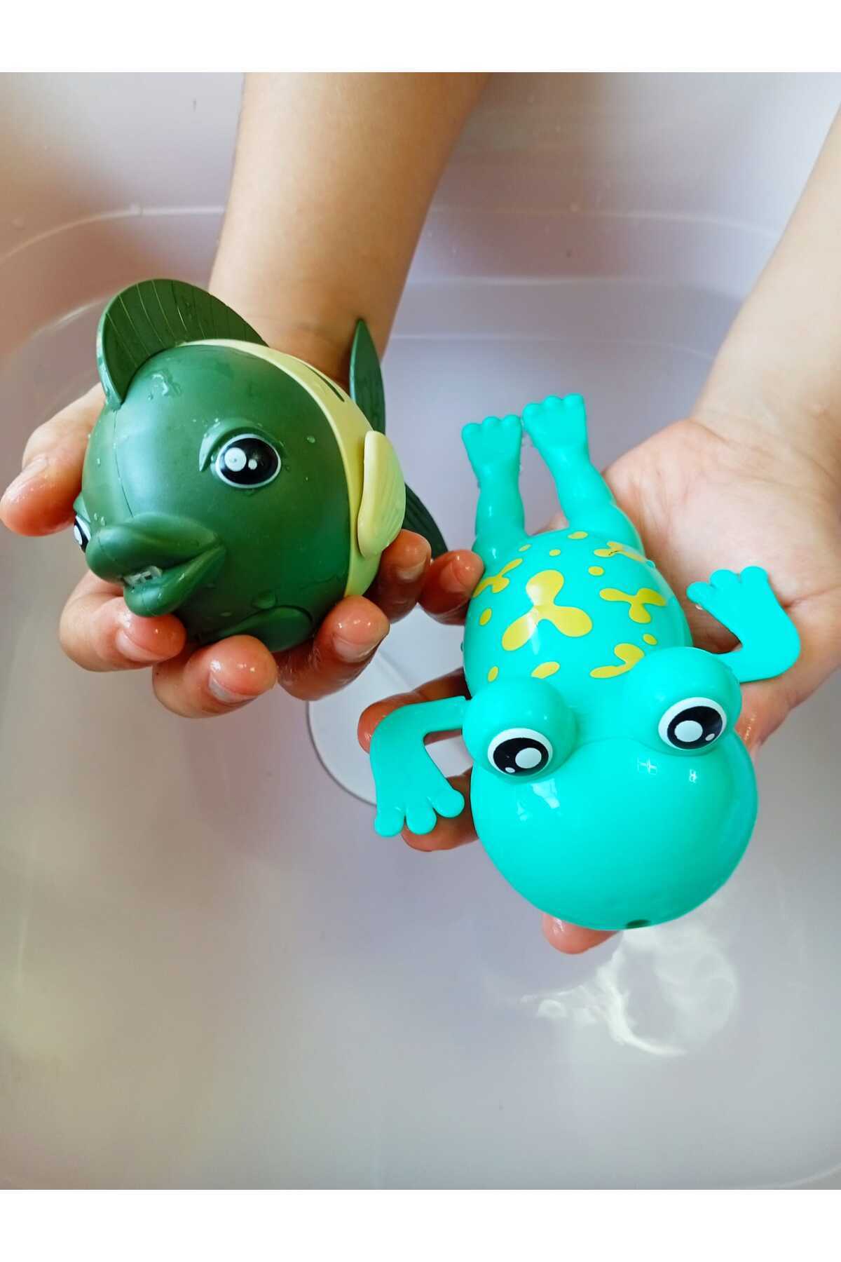 LRS STORE 2 Adet Kurmalı Balık-Kurbağa Bebek Banyo Oyuncağı Küvet Havuz Banyo Denizde Yüzen Oyuncak fotoğrafı 3 (önizleme)
