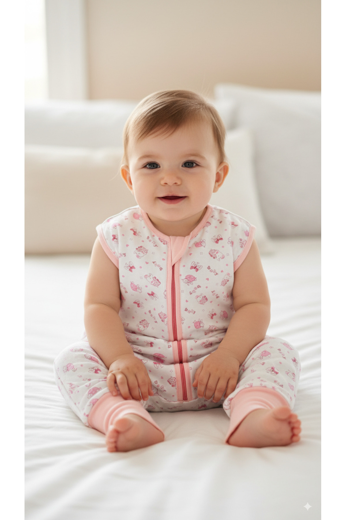 yorni 6-18 Ay, Tek Beden, %100 Pamuk, interlok Penye Kız Bebek Ayaklı Uyku Tulumu fotoğrafı 5 (önizleme)