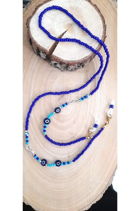 Elila Design Nazar Boncuklu Lacivert Kum Boncuklu Gözlük Askısı Gözlük Ipi