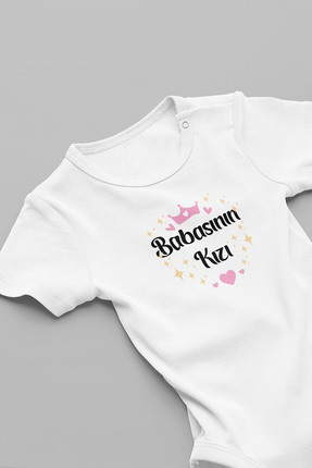 EYDUBABY Babasının Kızı Baskılı Kısa Kollu Bebek Body Çıtçıtlı Badi Zıbın