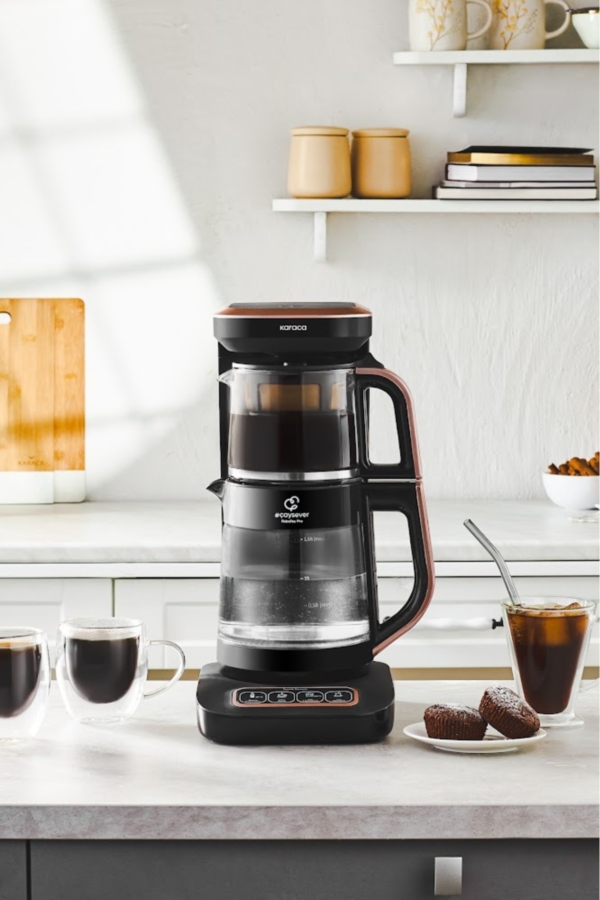 Karaca Çaysever Robotea Pro Connect 4 in 1 Konuşan Cam Çay Makinesi Rosegold