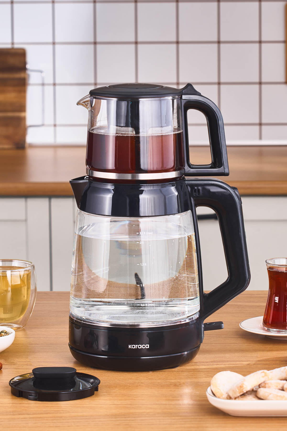 Karaca Glass Tea XL 2 in 1 Cam Çay Makinesi Shiny Black