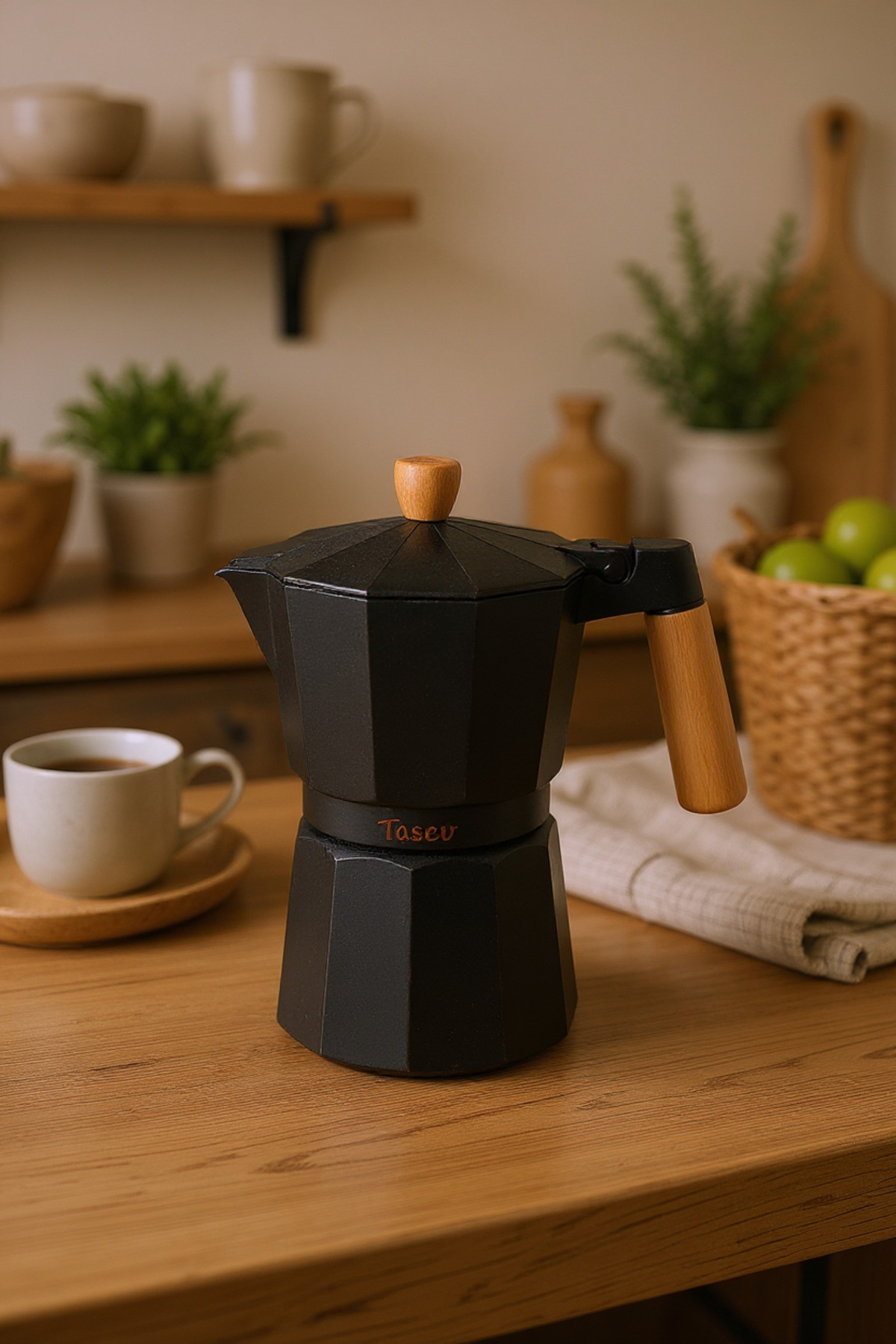 Taşev Bambum Garen Moka Pot 9 Fincan Siyah