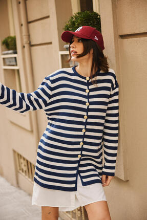 Touche Prive GOLD DÜĞMELİ ÇİZGİLİ UZUN HIRKA