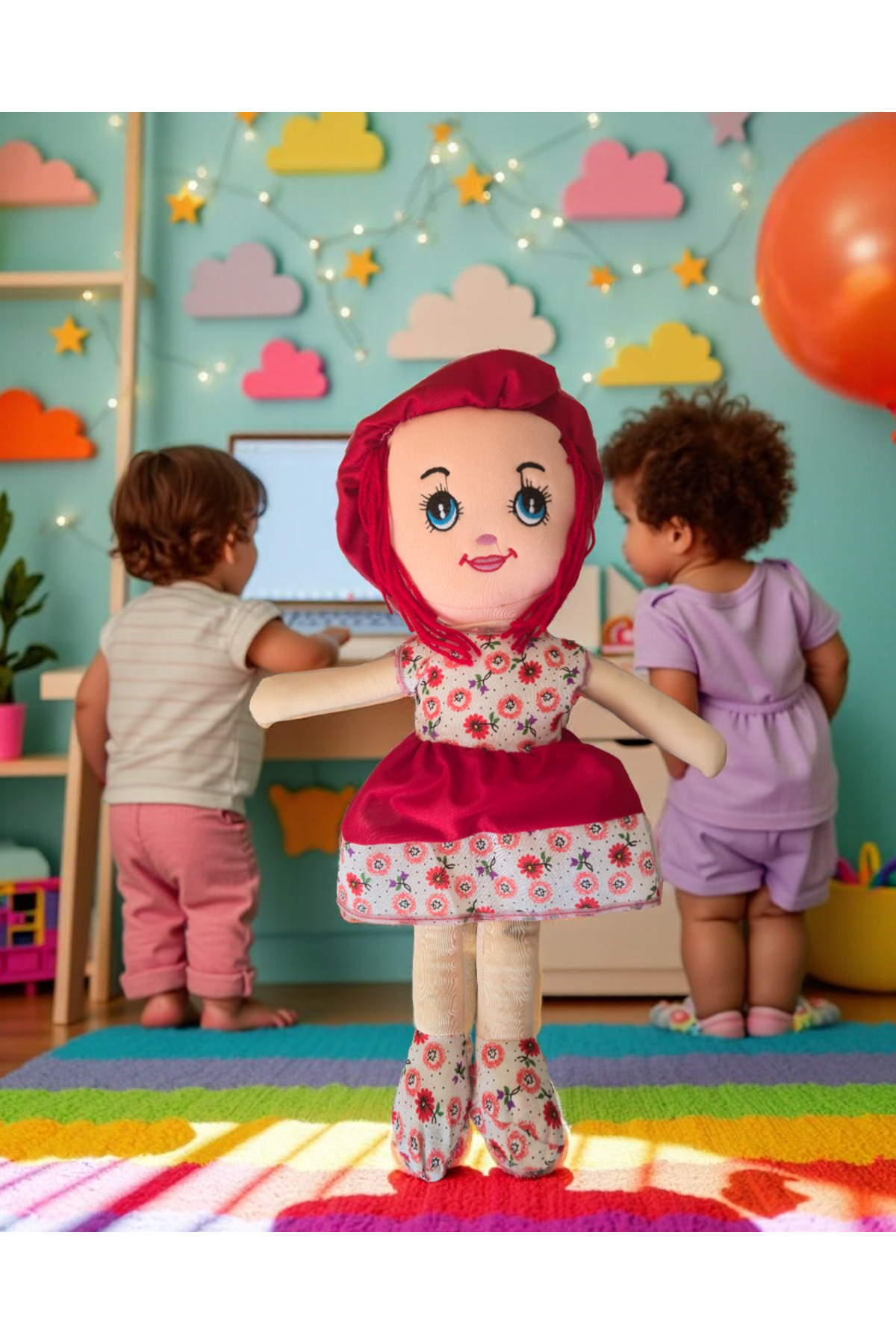 ÇEŞİT SEPETİM Kız Oyuncak Bebek Elbiseli Oyuncak Bez Bebek 50 Cm Bez Bebek Özel Yapım Premiuom Bebek fotoğrafı 6 (önizleme)