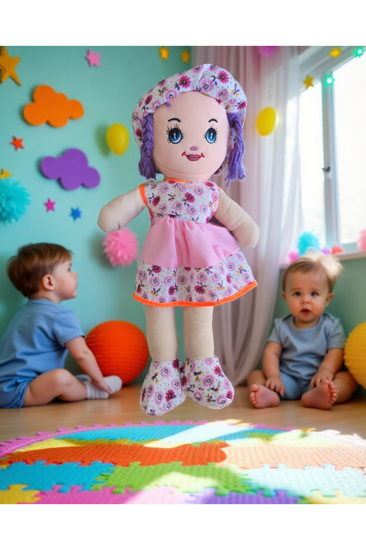 ÇEŞİT SEPETİM Kız Oyuncak Bebek Elbiseli Oyuncak Bez Bebek 50 Cm Bez Bebek Özel Yapım Premiuom Bebek fotoğrafı 2 (önizleme)