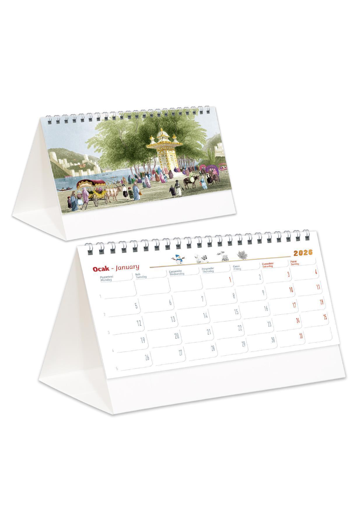 StickerArt 2026 Gravürler Piramit Masa Takvimi Masaüstü Takvim 21x17 cm