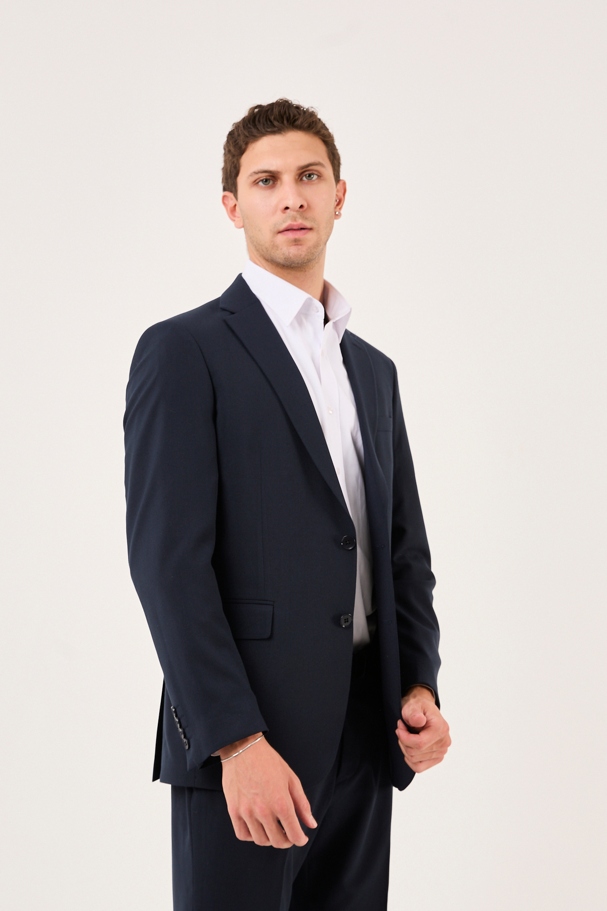wodelli Erkek Slim Fit Lacivert Mono Yaka Likralı Çift Yırtmaçlı Takım Elbise görsel 2