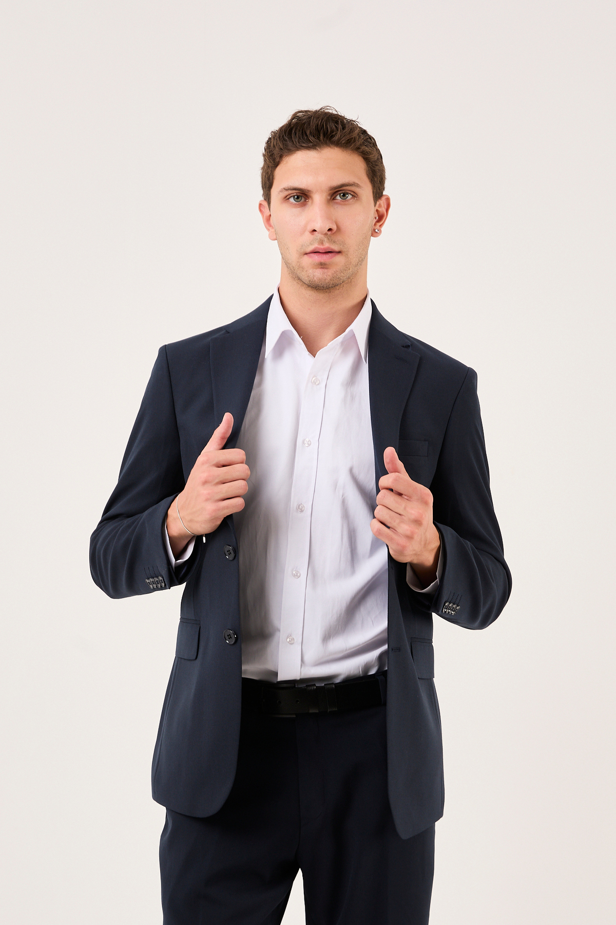wodelli Erkek Slim Fit Lacivert Mono Yaka Likralı Çift Yırtmaçlı Takım Elbise görsel 3