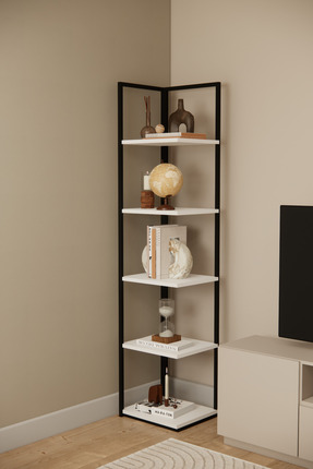 Phobia Solto Home OB24-13 Metal Köşe Kitaplık Beyaz Raf| Çok Amaçlı Aksesuar-...