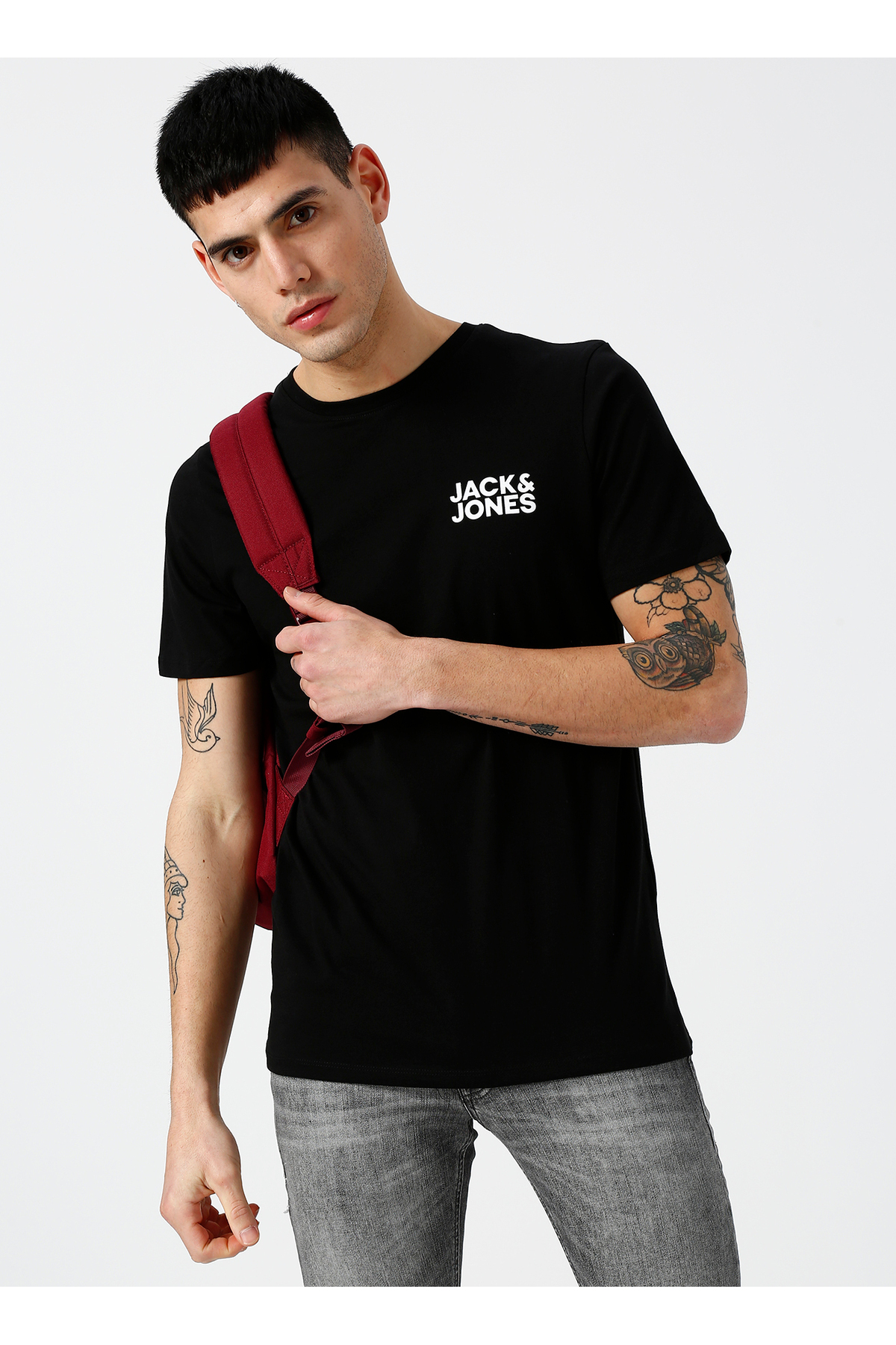 جک اند جونز تی شرت مردانه مشکی طرح JJECORP LOGO TEE SS CREW N کد 12151955