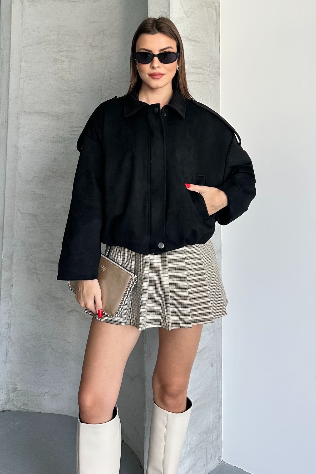 moda armanc  Kadın Oversize Süet Bomber Ceket - Yeni Sezon Deri Trend Ceket - Görsel 2