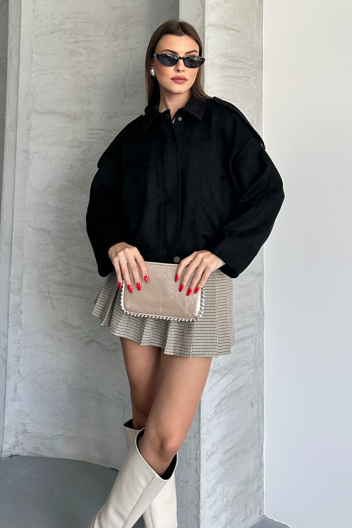 moda armanc  Kadın Oversize Süet Bomber Ceket - Yeni Sezon Deri Trend Ceket - Görsel 3