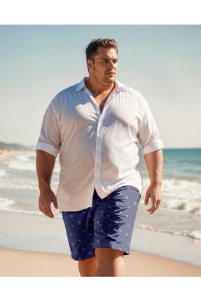 Miami Beach Erkek Büyük Beden Lacivert Marin Baskılı Standart Boy Mayo Deniz ...