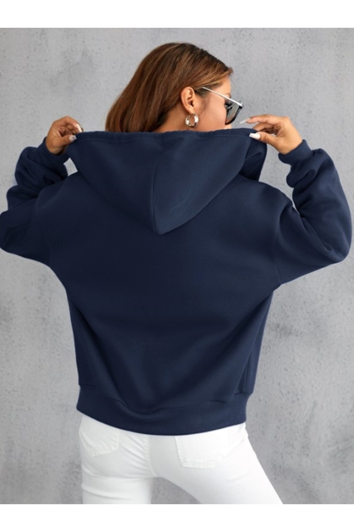 pandy Unisex 2 İplik Şardonlu Kanguru Cepli Kapüşonlu Fermuarlı Hırka / Sweatshirt görsel 3