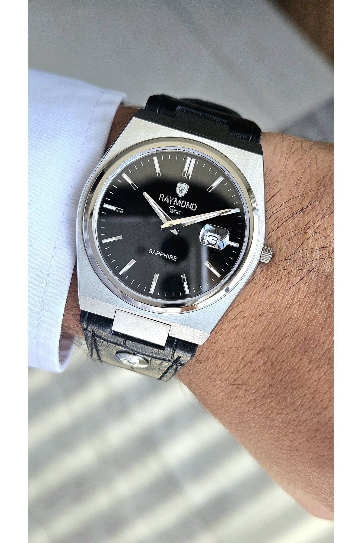 RYM-633061 SLIM CLASSIC MEN 'S WATCH - SAPPHIRE GLASS - LEATHER CORD - STEEL CASE - 2 YEARS WARRANTY SS-UK