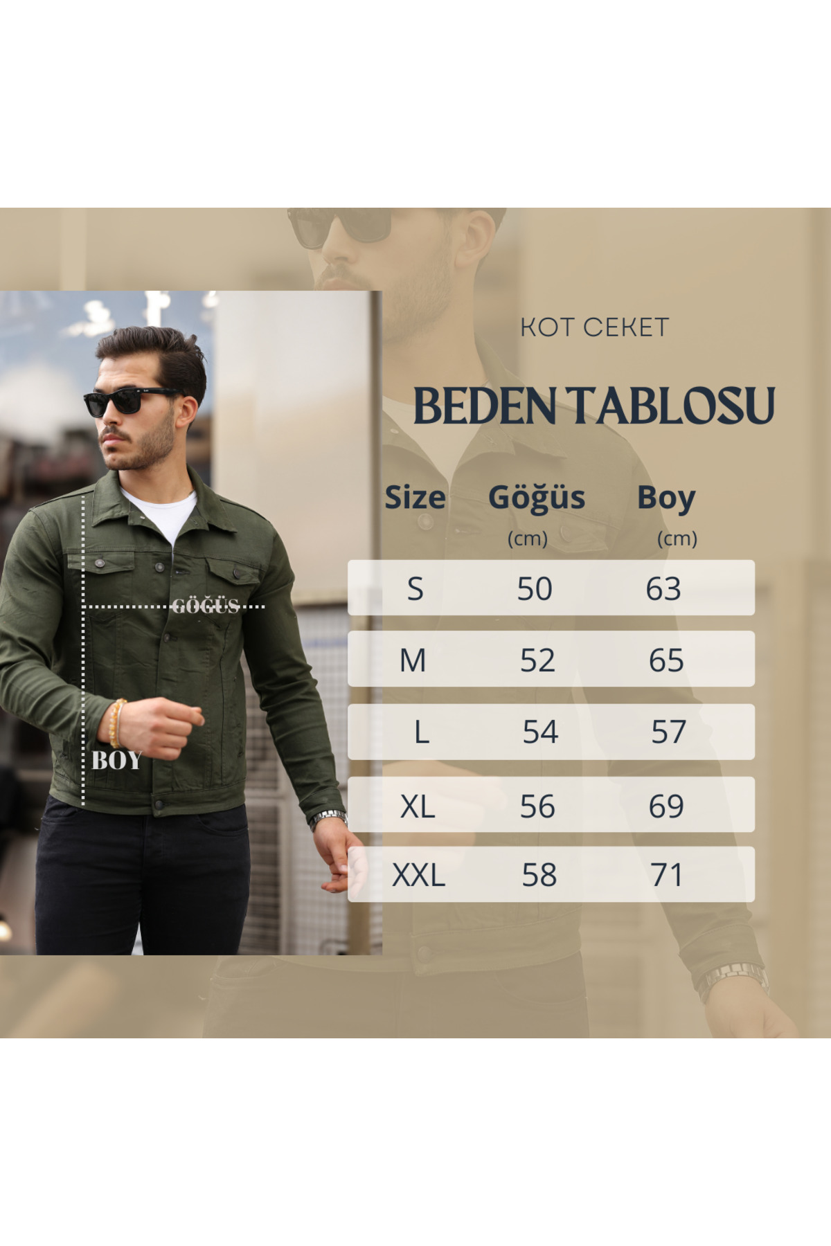 Pobudo  Haki Renk Erkek Kot Ceket - Görsel 4