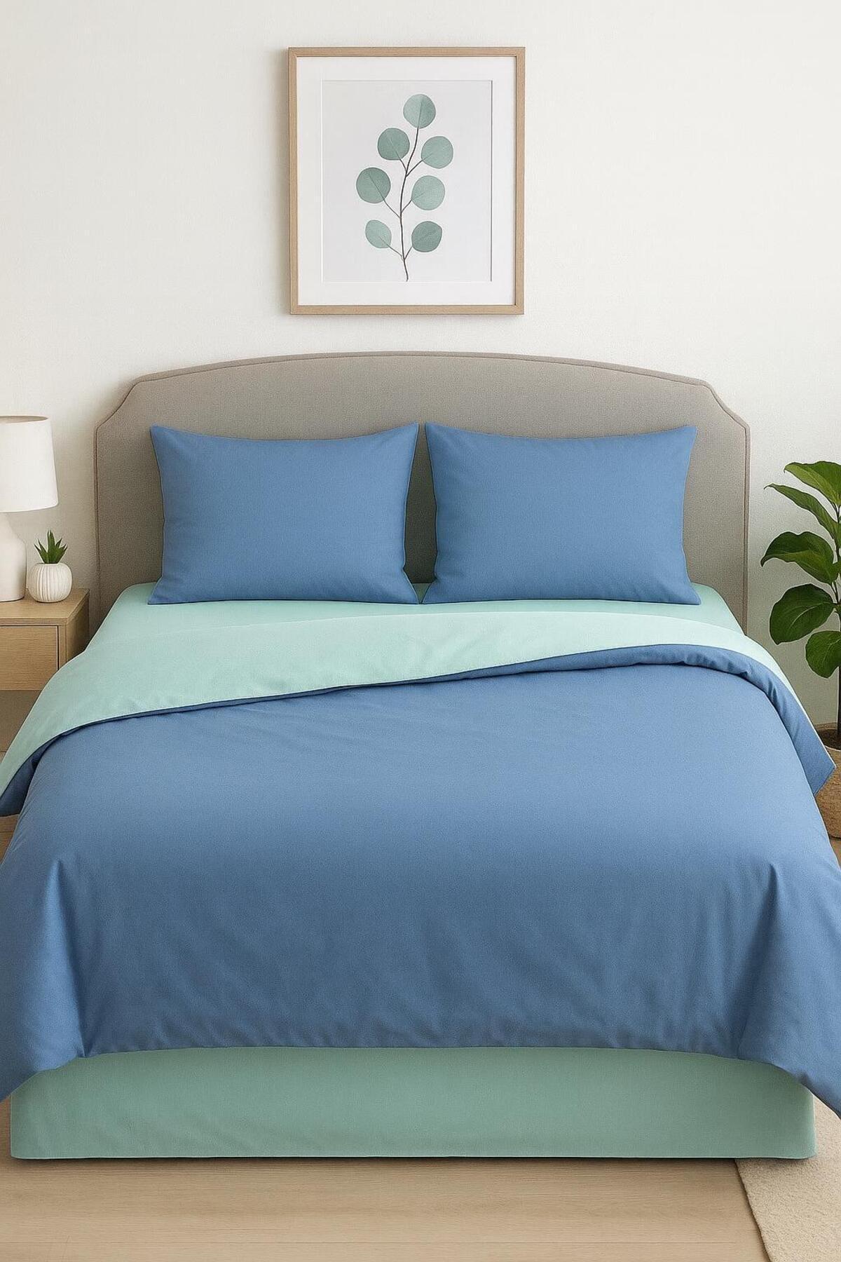 Çift Kişilik Nevresim Takımı Renkli Çift Yönlü Mint Yeşili Çarşaflı