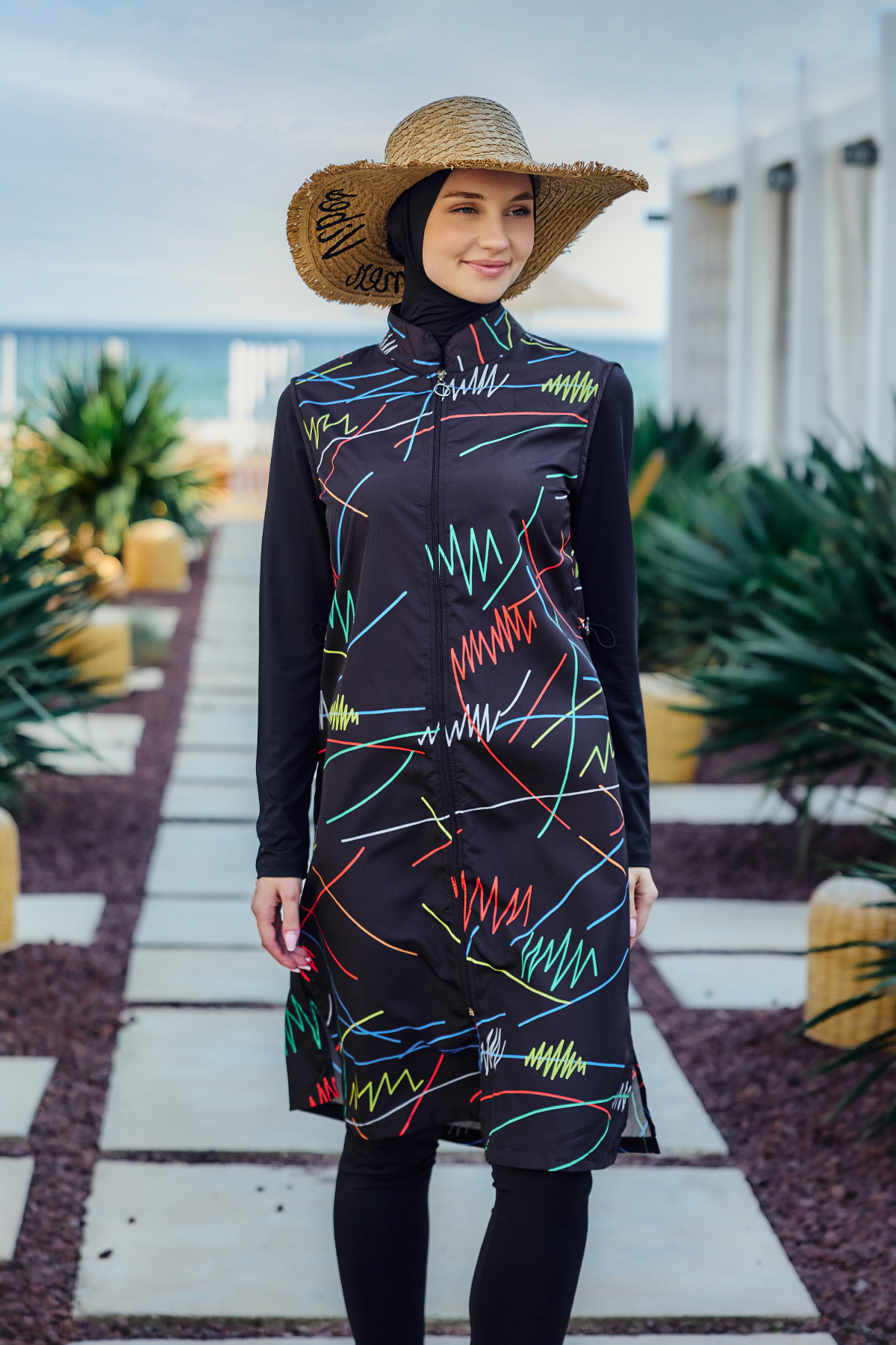 Remsa Mayo Remsa Renkli Çizgi Desenli Tam Kapalı Tesettür Mayo R005 Reyhan