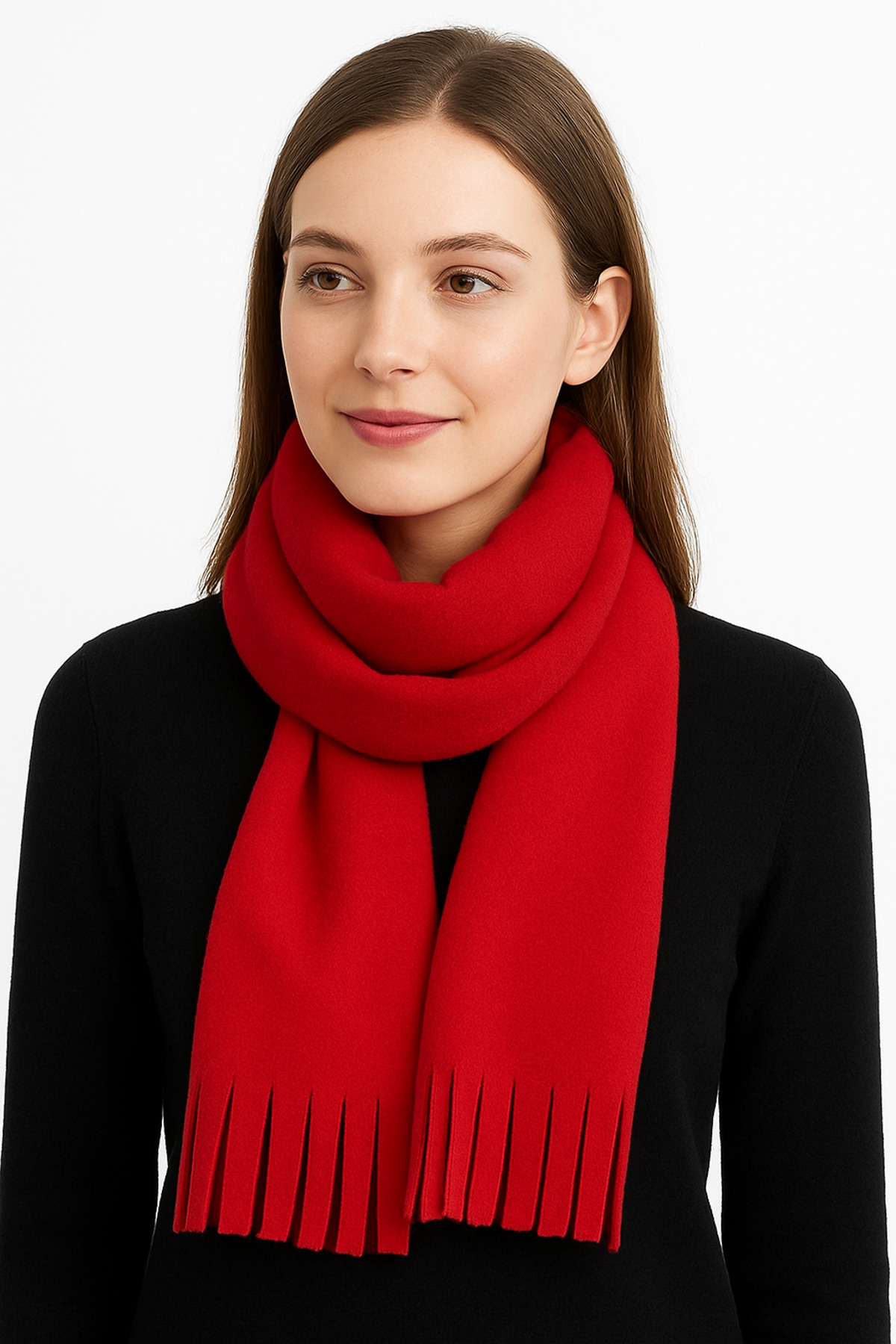 UgurToyss Kırmızı Atkı Kadın Kalın Kışlık Polar Atkı 40x180 cm