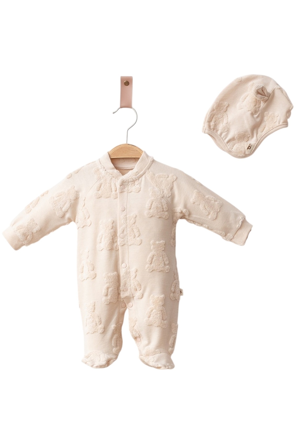 MixMax Bebe Kız Bebek Jakar Teddy Şapkalı Çıtçıtlı Tulum fotoğrafı 2 (önizleme)