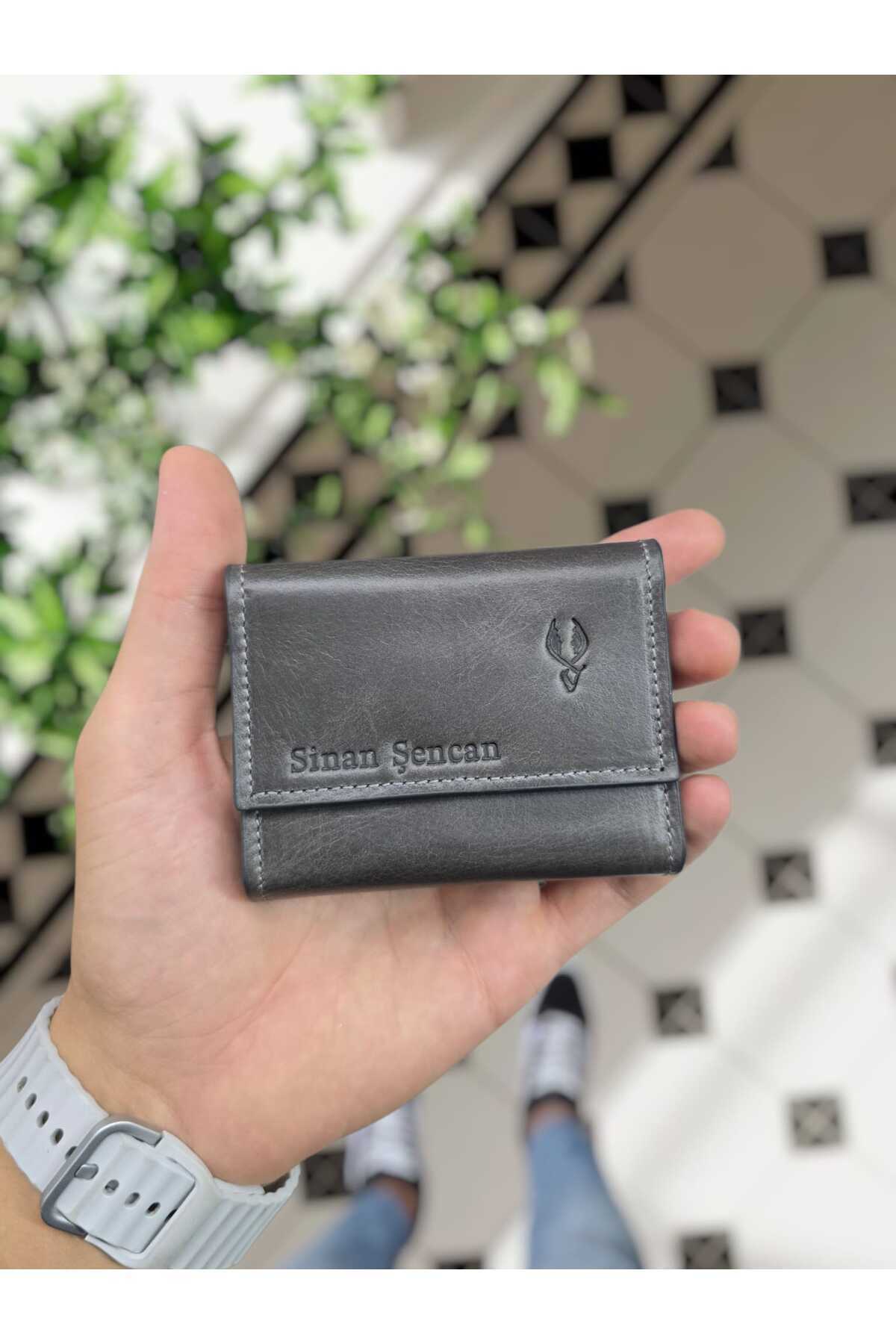 Visso leather Visso 660 Ultimate Gray Natural Hakiki Deri Akordeon Gri Deri Kredi Kartlık Deri Cüzdan Çanta