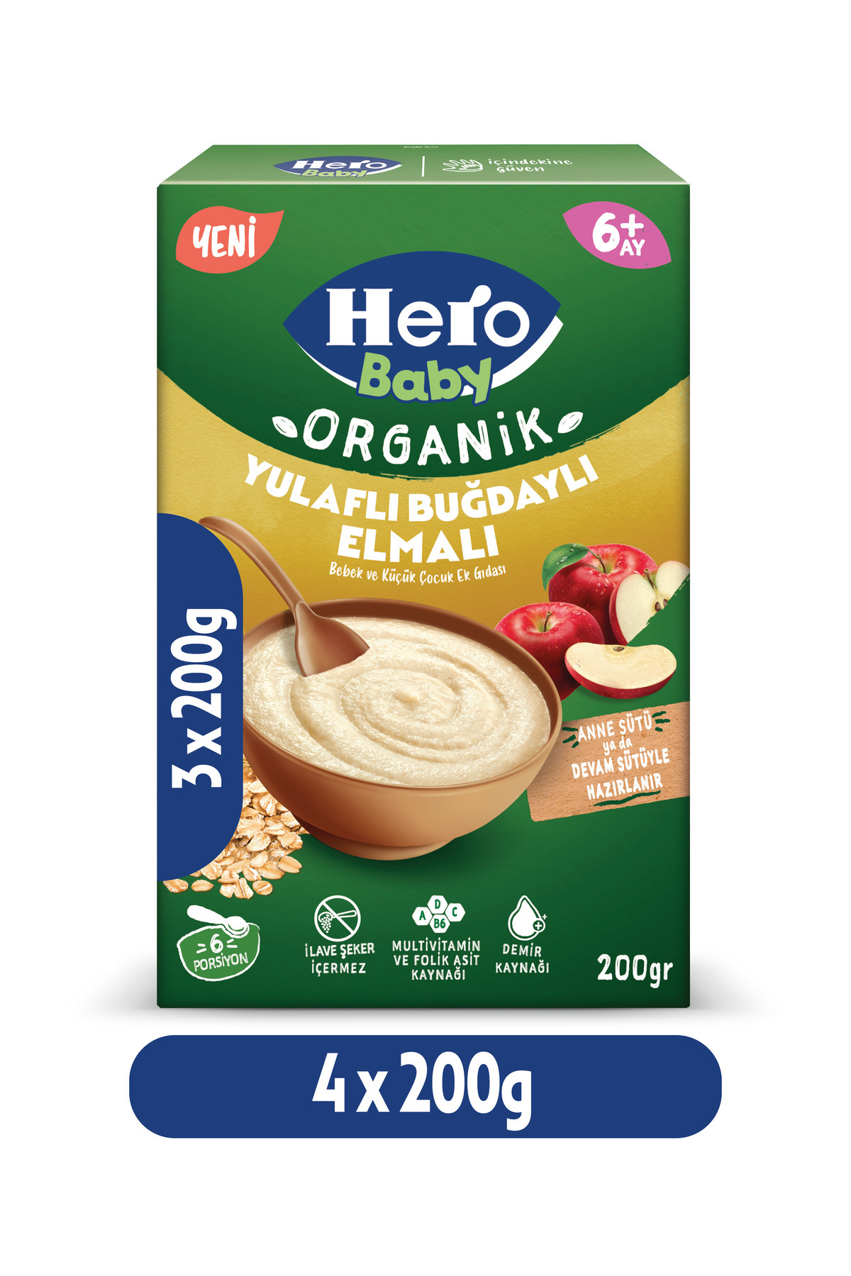 Hero Baby Organik Buğdaylı Yulaflı Elmalı 200g x4