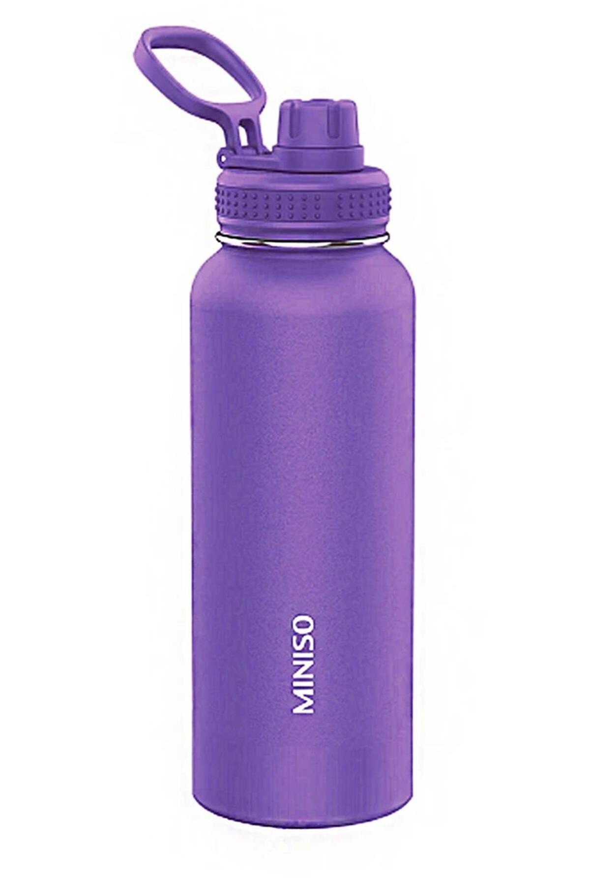 Miniso Klasik Tasarım Tutacaklı Suluk Sızdırmaz Kapaklı Çelik Su Kabı (1400ML) - Mor fotoğrafı 2 (önizleme)