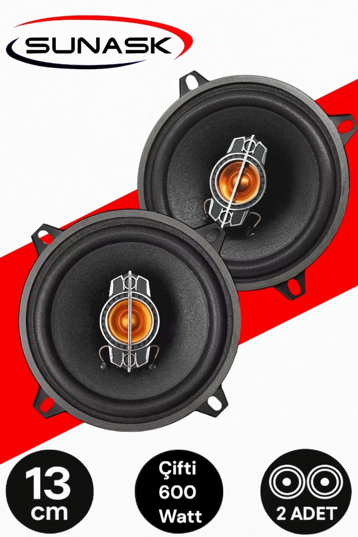 Sunask Çifti 600 Watt 13 Cm Tweeter'li Araba Oto Hoparlör 1. Sınıf