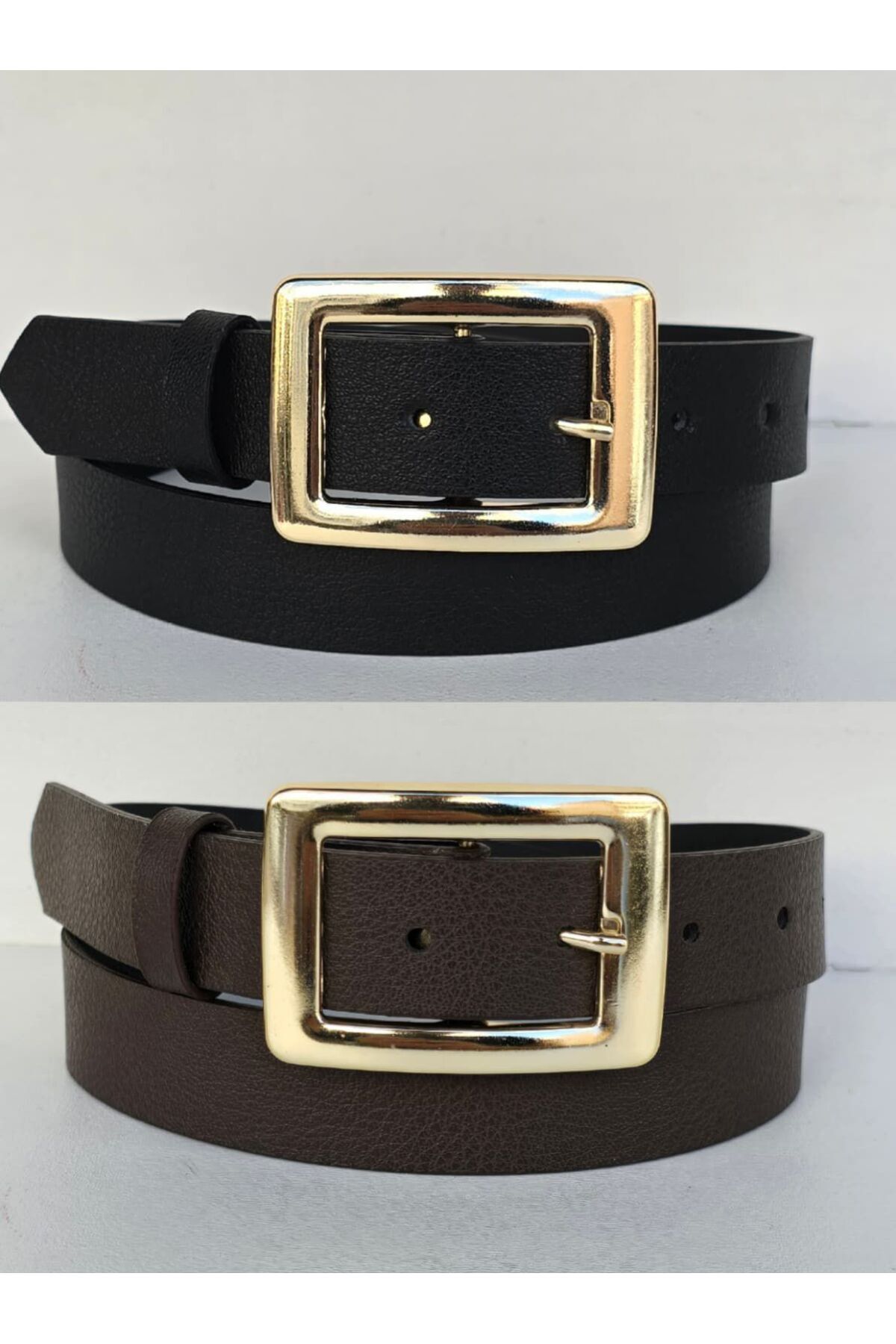 Kemerix Kadın siyah-kahve Gold Tokalı 2'li set kemer