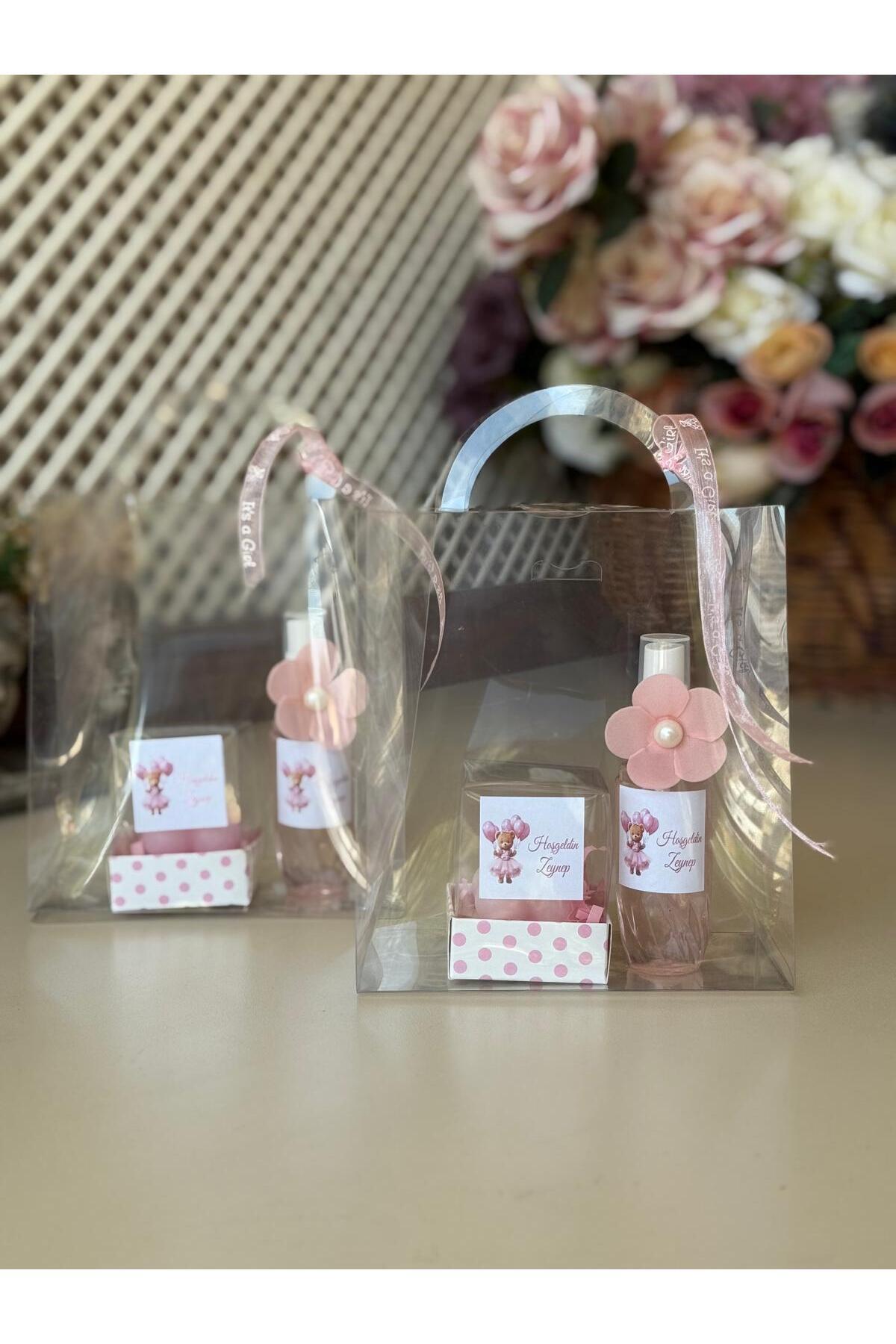 cacagift design Hediyelik Çantalı Kolonya ve Mum Seti 10 Adet (Bebek Doğum ve Doğum Günü) fotoğrafı 2 (önizleme)