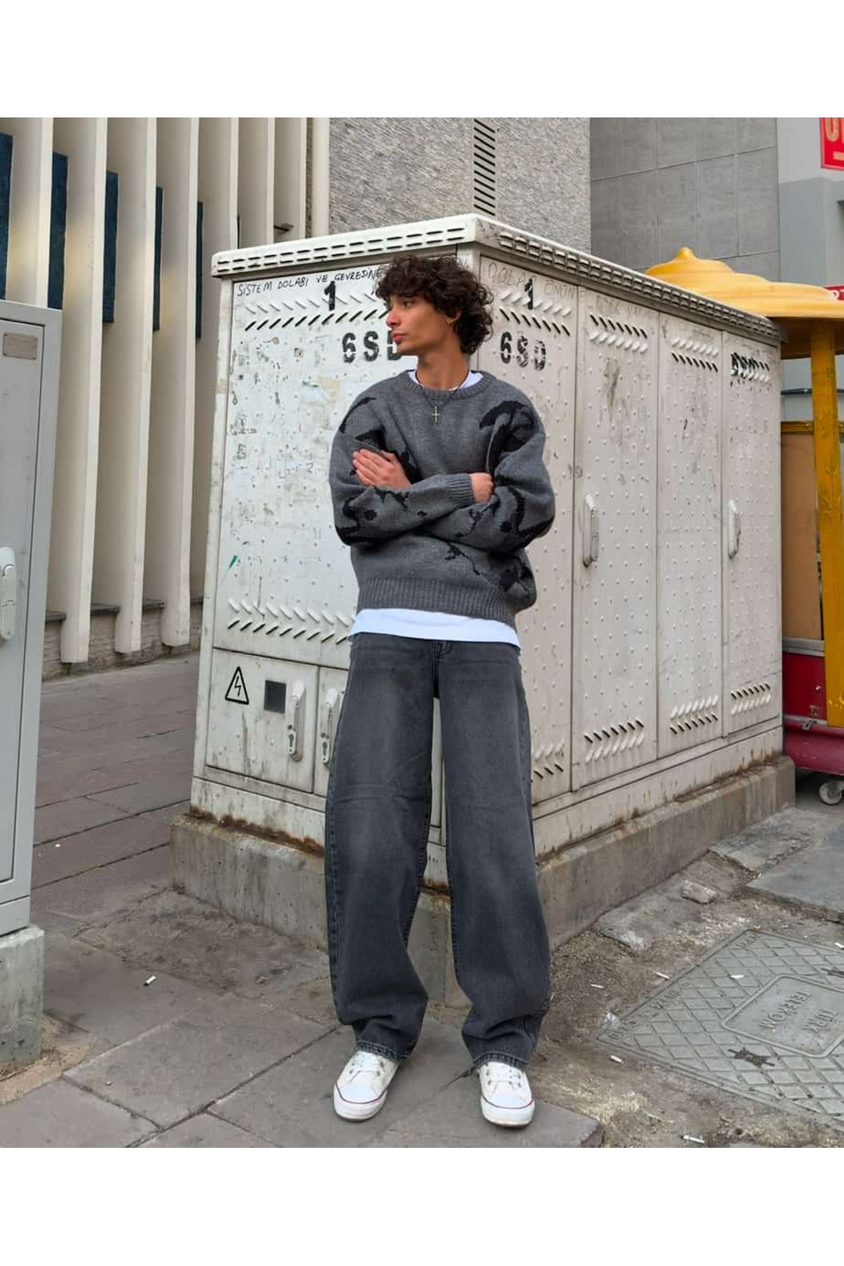 Desenli Oversize Premium Triko — خاکستری kzk-bk-100 — تصویر 6 از 6