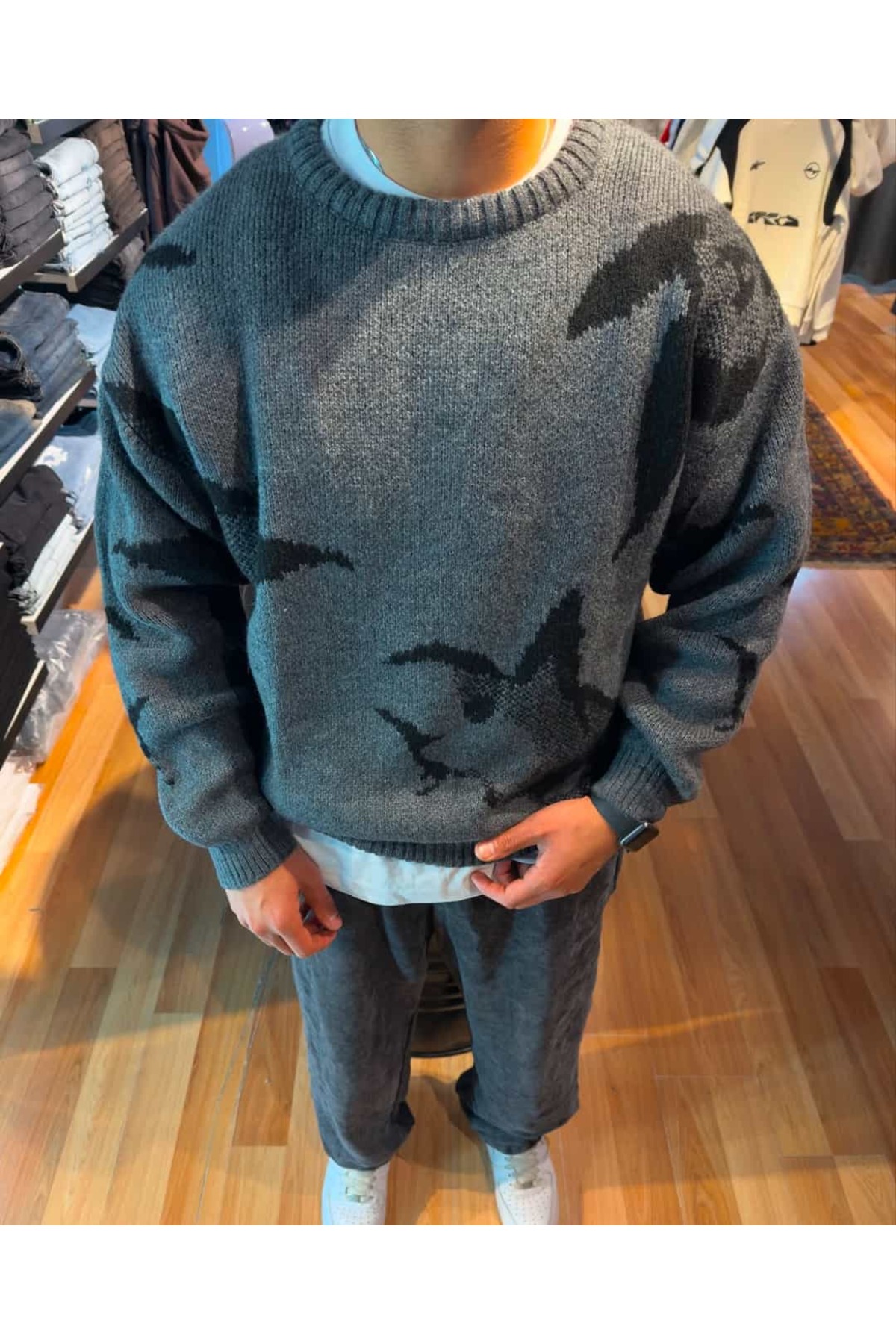 Desenli Oversize Premium Triko — خاکستری kzk-bk-100 — تصویر 2 از 6