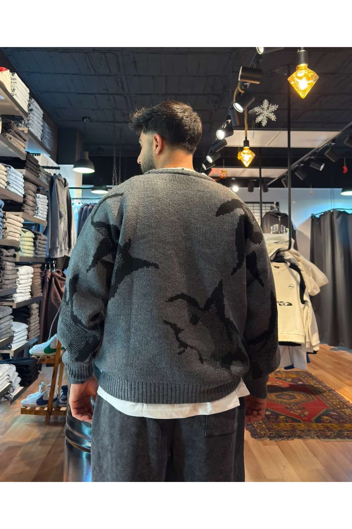 Desenli Oversize Premium Triko — خاکستری kzk-bk-100 — تصویر 5 از 6
