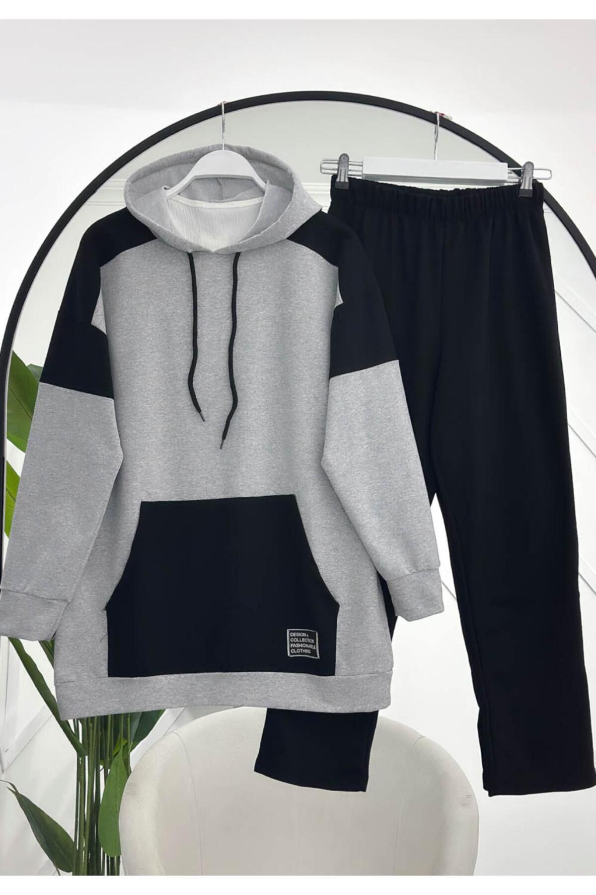 YEDİLALE KAPŞONLU KANGURU CEPLİ PENYE İKİLİ EŞOFMAN TAKIMI [ sweat ve pantolon fiyata dahildir]