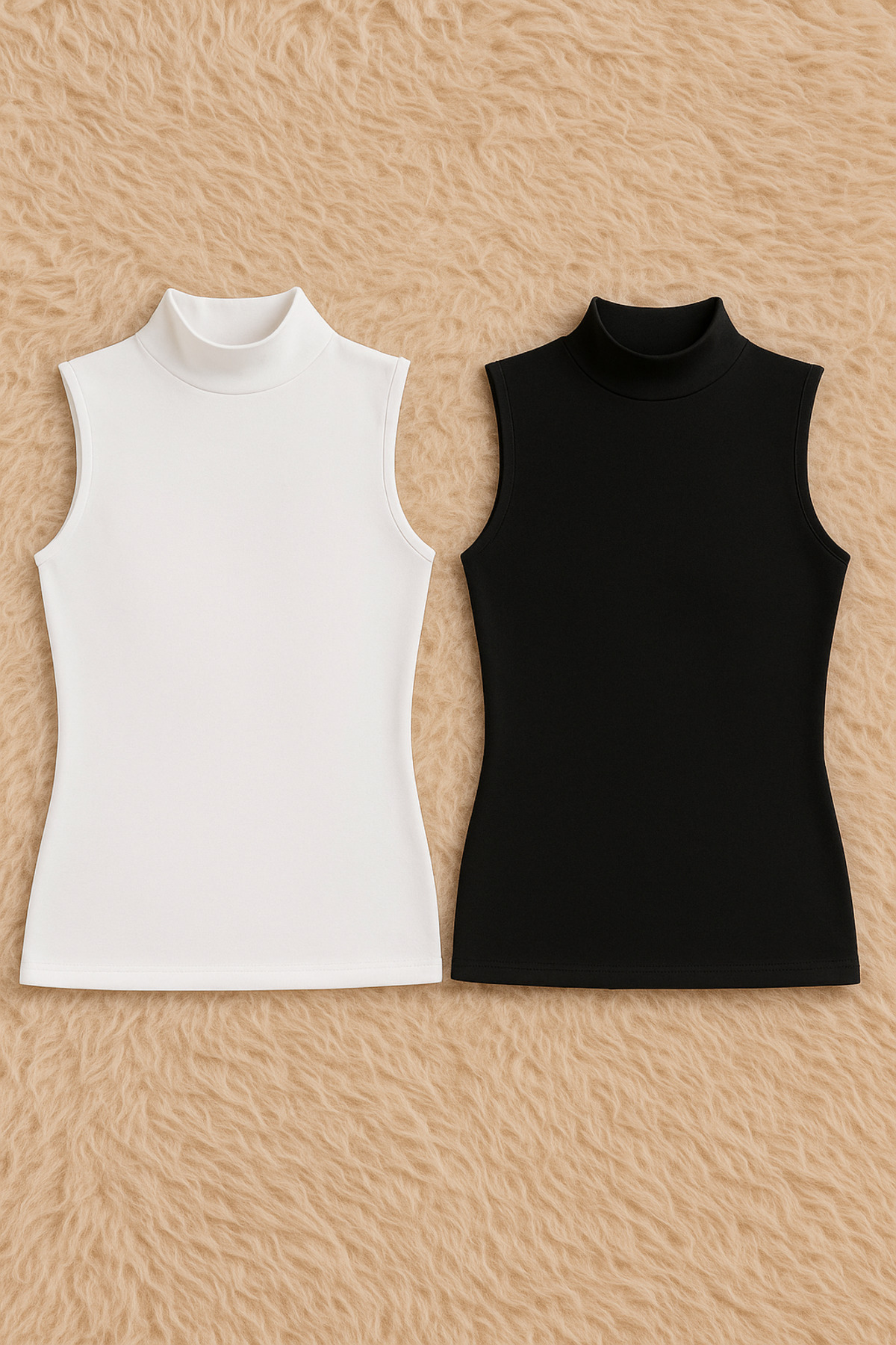 Women's Cotton Lycra Zero Sleeve Turtleneck Combed Cotton 2-Pack Singlet Q6K2K3T6KA