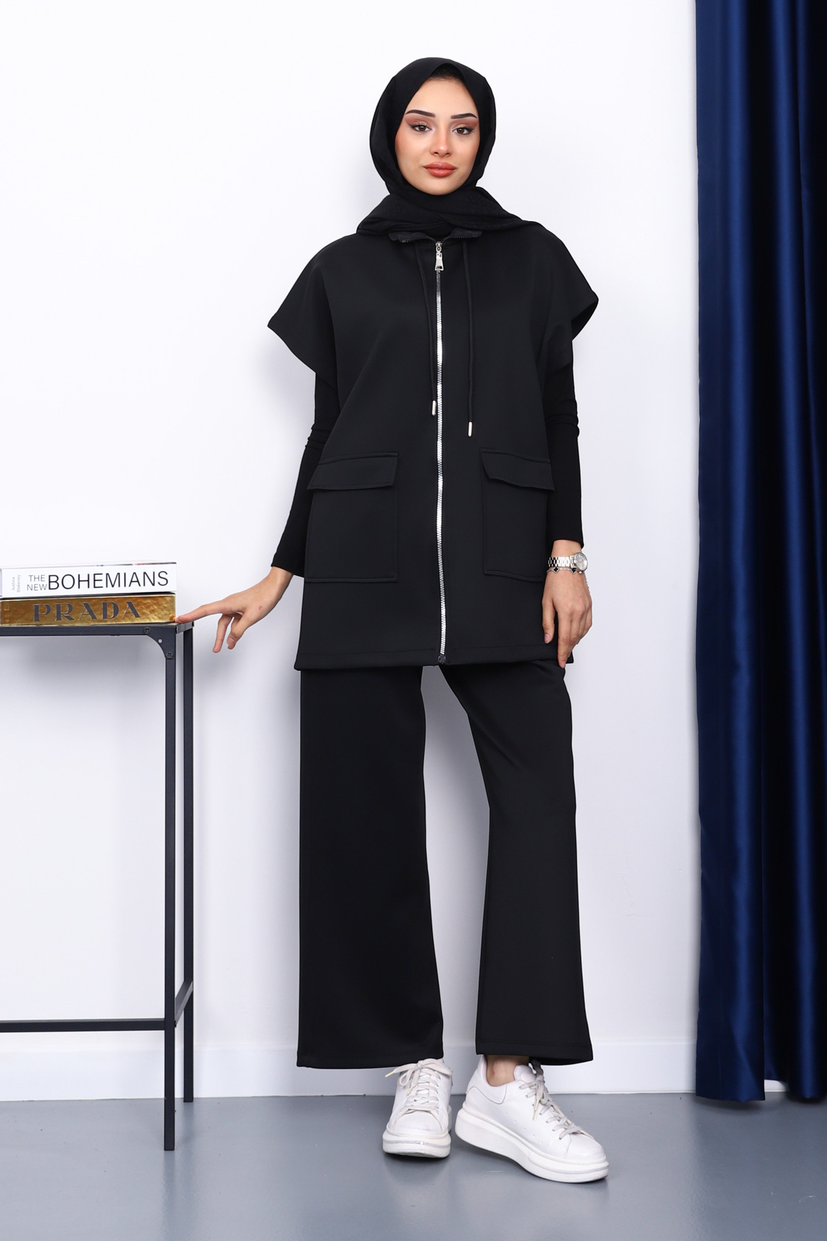İmajButik Costum De Scuba Cu Vestă Neagră Și Pantaloni Femeie - 38-40