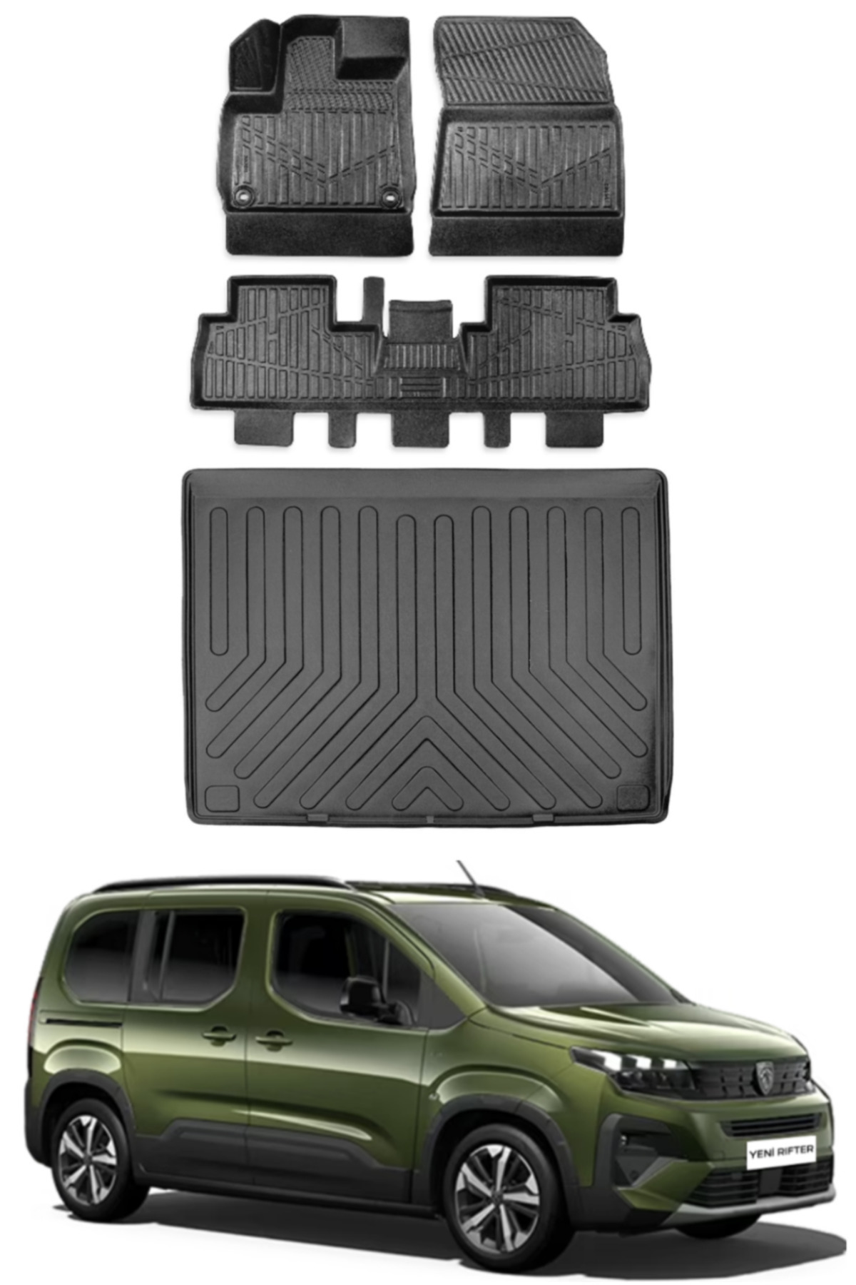 ko kaliteoto Peugeot Rifter 2021-2022-2023-2024-2025 Model Seperatörlü Bagaj Havuzu+Paspas Seti