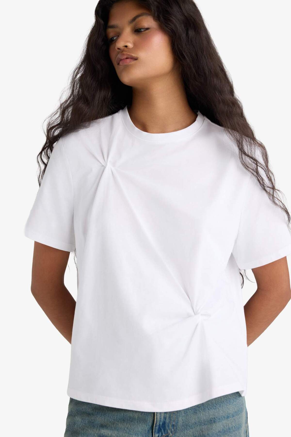 DeFacto Tricou cu mânecă scurtă din bumbac pieptănat, cu decolteu rotund, cu ...