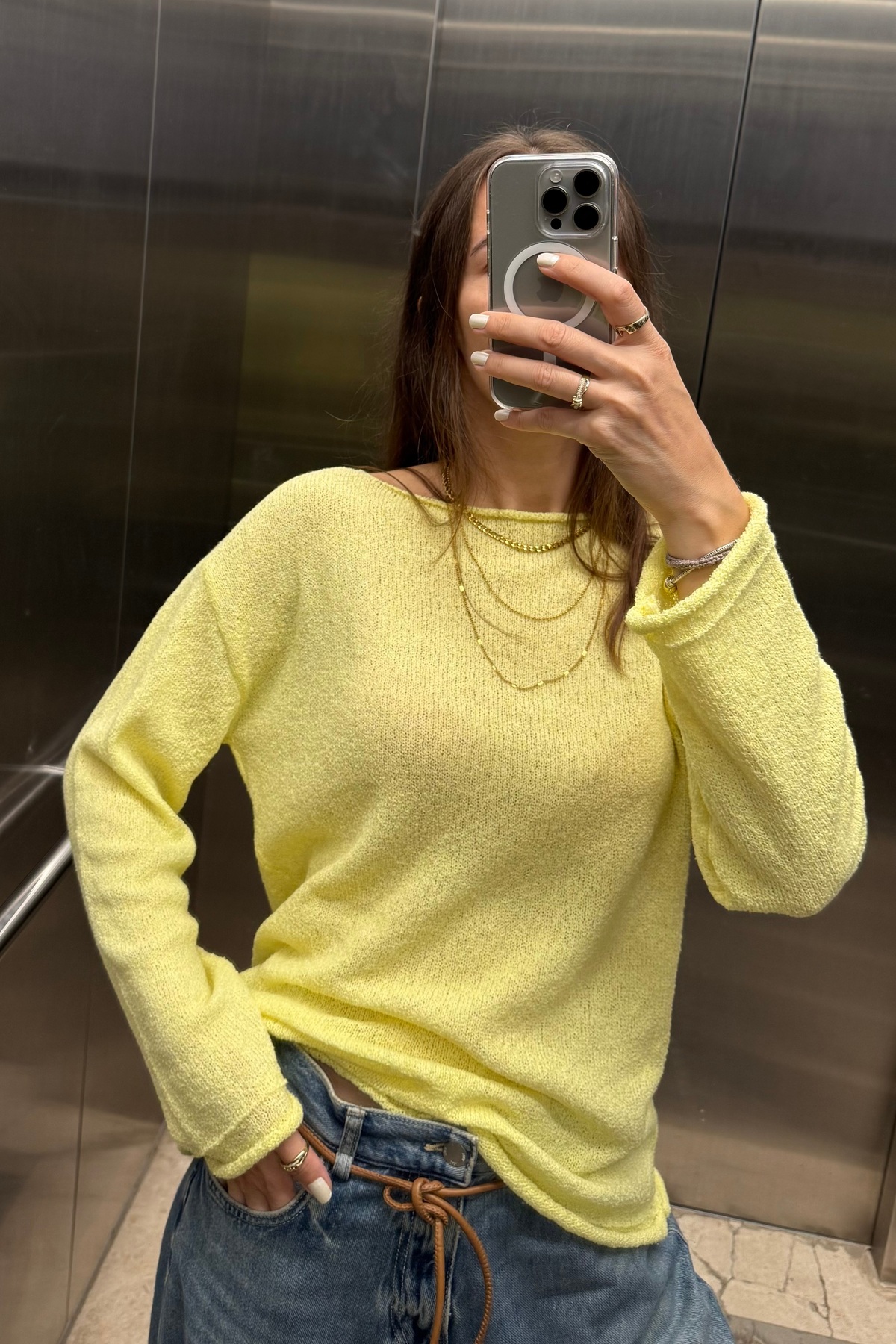 Noi Belis  Basic Oversize Kayık Yaka Dokulu Triko Kazak AW25KZ0032 - Görsel 5