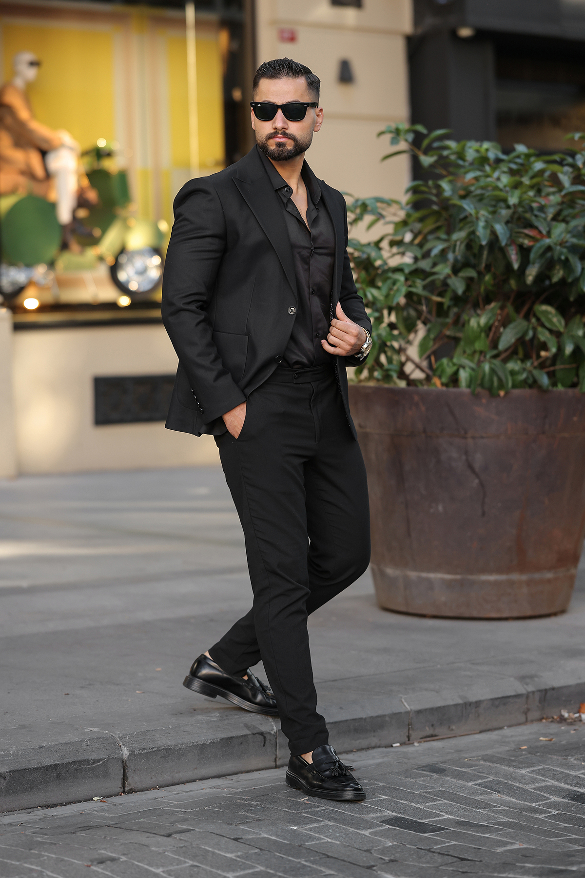 BERDA  İTALYAN STİL SLİM FİT SİVRİ YAKA ERKEK TEK CEKET SİYAH - Görsel 2