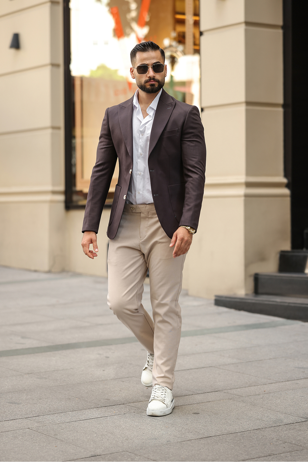 BERDA  İTALYAN STİL SLİM FİT SİVRİ YAKA ERKEK TEK CEKET ACI KAHVERENGİ - Görsel 2