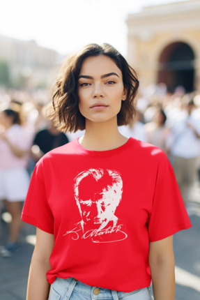 MAGORS STIL-X ATATÜRK BASKILI BİSİKLET YAKA %100 PAMUKLU KADIN TSHIRT