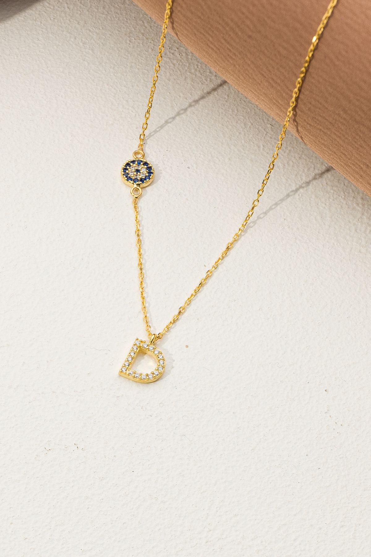 ZAHAP GOLD Nazar Detaylı 925 Gümüş Kişiye Özel Harf Kolye - D Harfli Kolye görsel 3